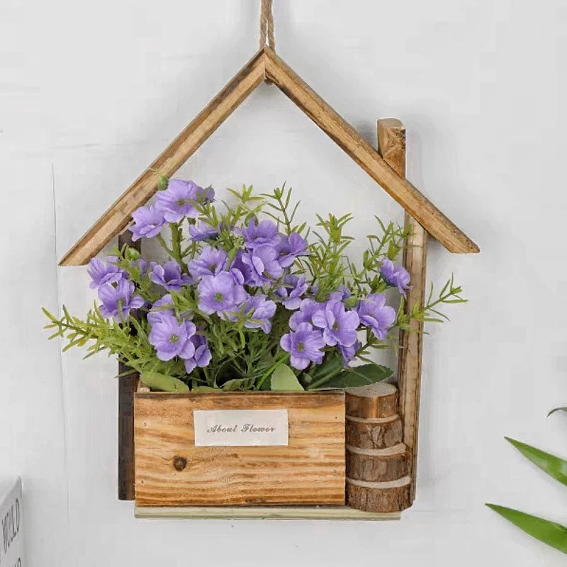 Creative Wooden House Shaped Wall Hanging Decor Flower Baskets Flowers Plant Pot Container Living Room Home Decorations Crafts