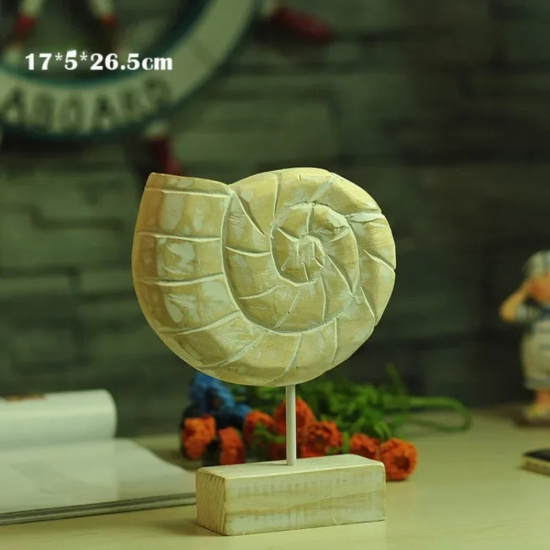 Mediterranean Style Home Decoration Accessories Wooden Crafts Starfish Conch Hippocampus Wood Carving Marine Living Room Decor