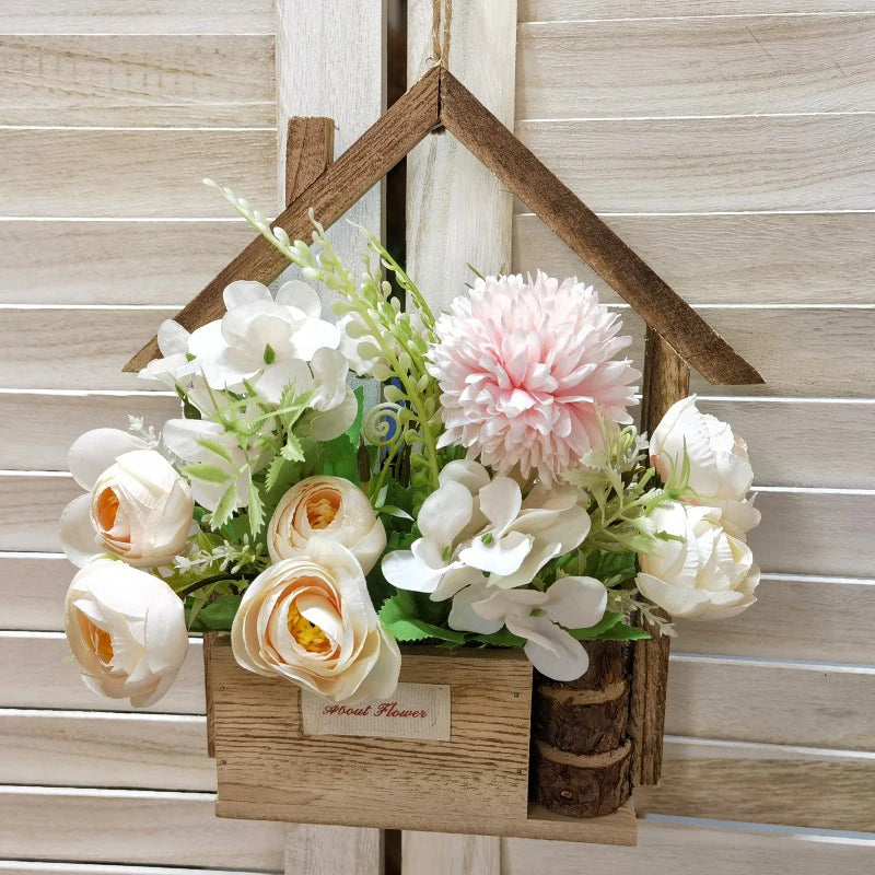 Creative Wooden House Shaped Wall Hanging Decor Flower Baskets Flowers Plant Pot Container Living Room Home Decorations Crafts