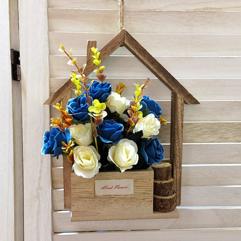 Creative Wooden House Shaped Wall Hanging Decor Flower Baskets Flowers Plant Pot Container Living Room Home Decorations Crafts