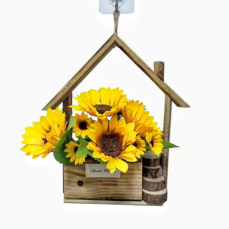 Creative Wooden House Shaped Wall Hanging Decor Flower Baskets Flowers Plant Pot Container Living Room Home Decorations Crafts