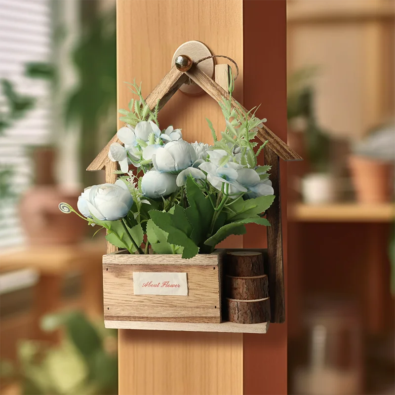 Creative Wooden House Shaped Wall Hanging Decor Flower Baskets Flowers Plant Pot Container Living Room Home Decorations Crafts
