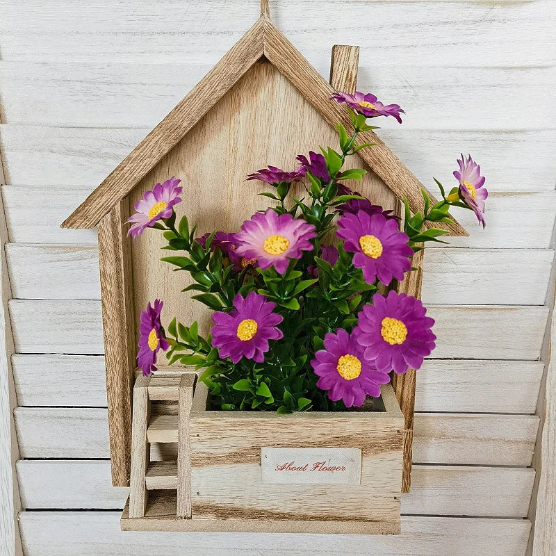 Creative Wooden House Shaped Wall Hanging Decor Flower Baskets Flowers Plant Pot Container Living Room Home Decorations Crafts